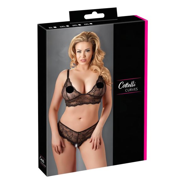 Cottelli Plus Size - pitsiline rinnahoidja komplekt (must) - XXL