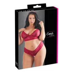   Cottelli Plus Size - pehme pitsist rinnahoidja komplekt - punane - 2XL