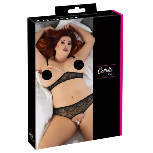 Cottelli Plus Size - rinnahoidja komplekt pärlitega - must - XL