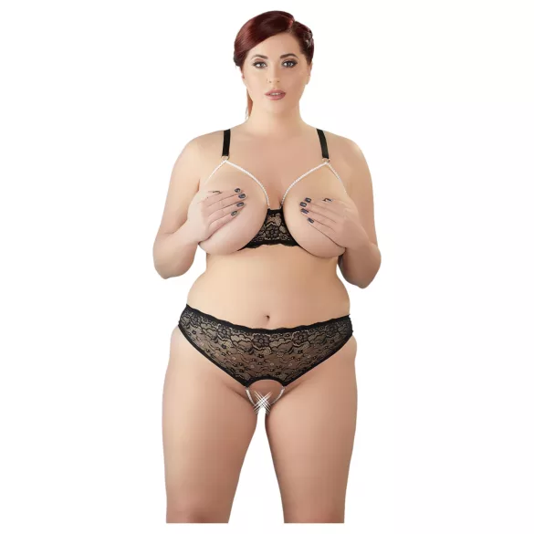 Cottelli Plus Size - rinnahoidja komplekt pärlitega - must - 3XL
