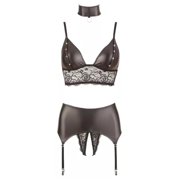 Cottelli Bondage - pitsiline läikiv pesukomplekt 4-osaline - XL
