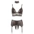 Cottelli Bondage - pitsiline läikiv pesukomplekt (4 osaline) - XL