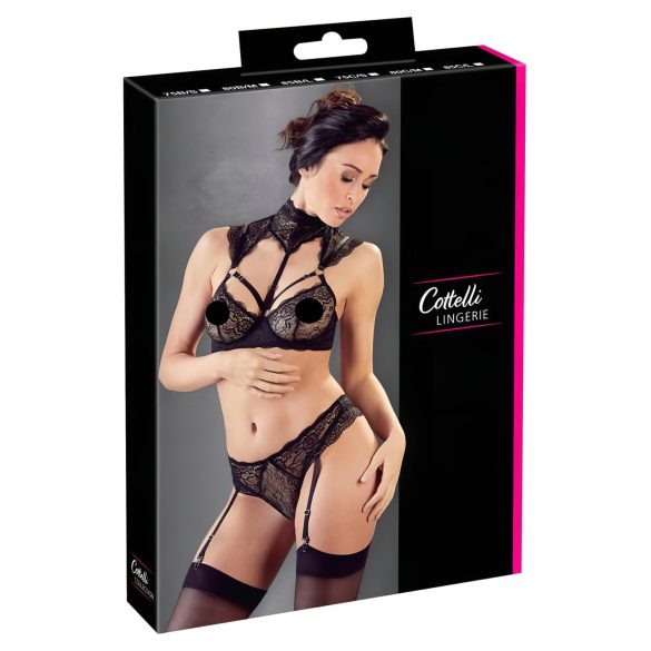 Cottelli - kaelusega pitsist rinnahoidja komplekt (must) - 75C/S