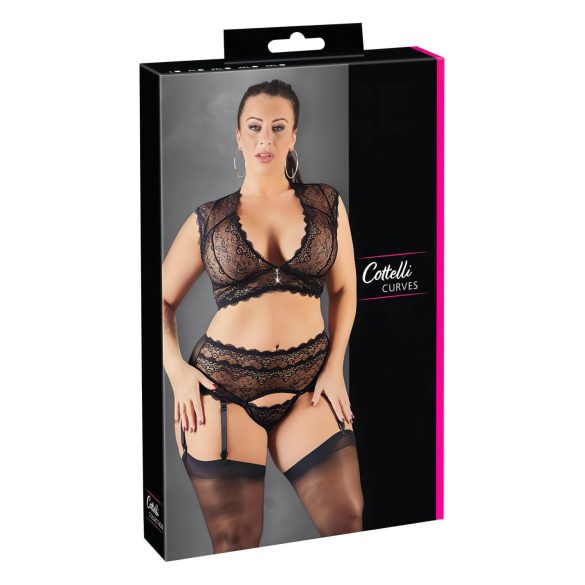 Cottelli Pluss-suurus - kivis pitsinine komplekt (must) - XL