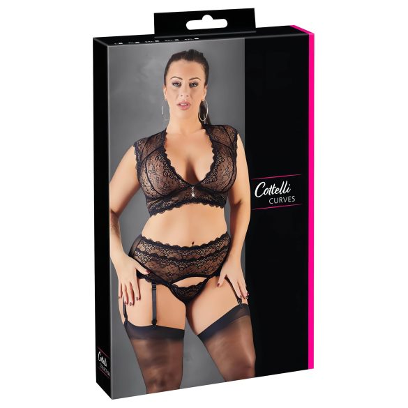 Cottelli Pluss-suurus - kivis pitsinine komplekt (must) - 3XL