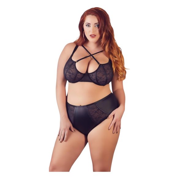 Cottelli Plus Size - ristrihmaga rinnahoidja ja aluspüksid (must) - 85E/L