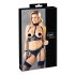 Cottelli Bondage - läikiv rinnahoidja komplekt käeraudadega (must) - XL