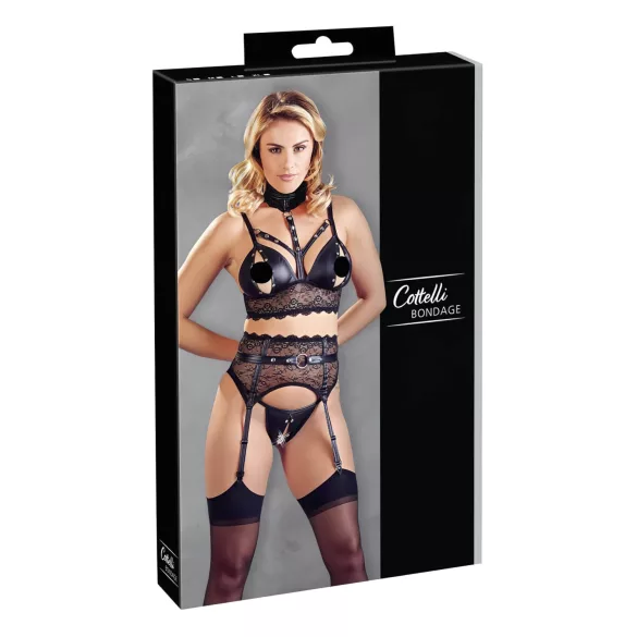 Cottelli Bondage - pitsiline pesukomplekt käerauaga (must)