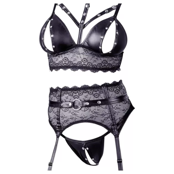Cottelli Bondage - pitsiline pesukomplekt käerauaga (must) - XL