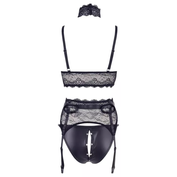 Cottelli Bondage - pitsiline pesukomplekt käerauaga (must) - XL