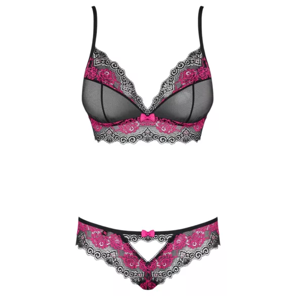 Obsessive Tulia - pitsiline pesukomplekt (must‑roosa) - L/XL