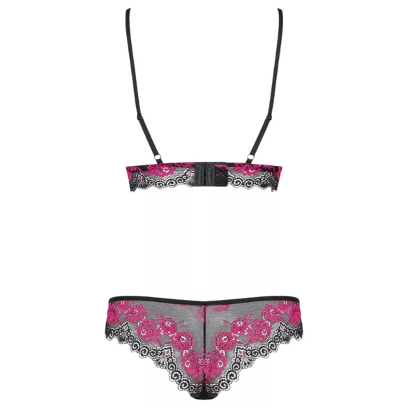 Obsessive Tulia - pitsiline pesukomplekt (must‑roosa) - L/XL