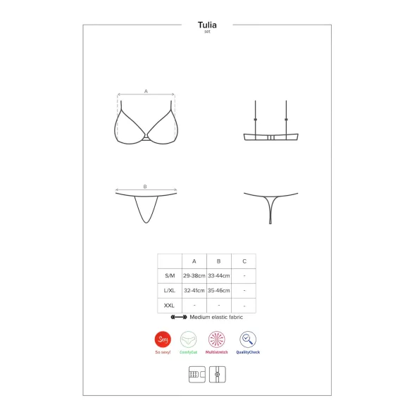 Obsessive Tulia - pitsiline pesukomplekt (must‑roosa) - L/XL