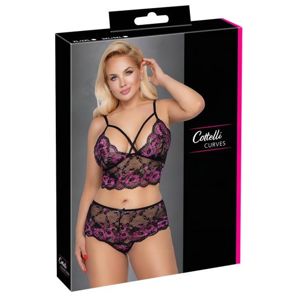 Cottelli Plus Size - lilleline rinnahoidja komplekt (must-lilla)