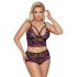 Cottelli Plus Size - lillade õitega rinnahoidja komplekt (must-lilla) - 3XL/4XL