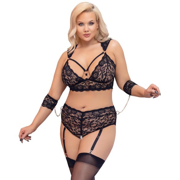 Cottelli Bondage Plus Size - pitsist rinnahoidja komplekt (must) - 3XL