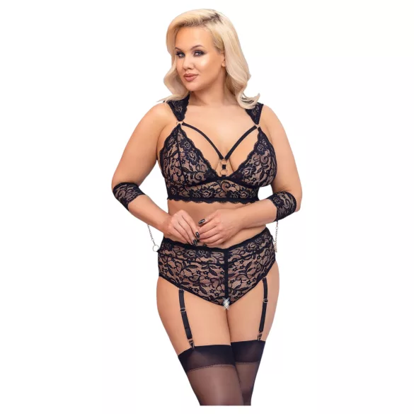 Cottelli Bondage Plus Size - pitsist rinnahoidja komplekt (must) - 3XL