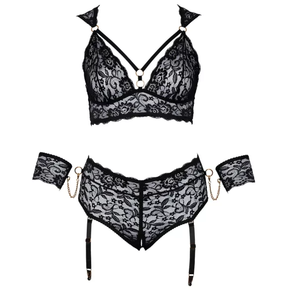 Cottelli Bondage Plus Size - pitsist rinnahoidja komplekt (must) - 3XL