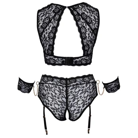 Cottelli Bondage Plus Size - pitsist rinnahoidja komplekt (must) - 3XL