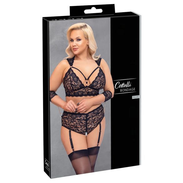 Cottelli Bondage Plus Size - pitsist rinnahoidja komplekt (must) - 4XL
