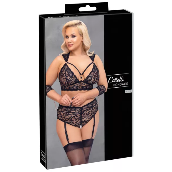 Cottelli Bondage Plus Size - pitsist rinnahoidja komplekt (must) - 4XL