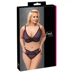   Cottelli Plus Size - läbipaistev mustriga rinnahoidja komplekt (lilla)