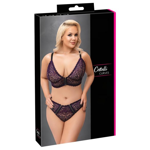 Cottelli Plus Size - läbipaistev mustriline rinnahoidja komplekt (lilla)