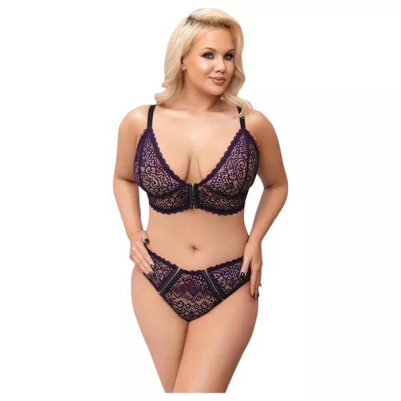 Cottelli Plus Size - läbipaistev mustriga rinnahoidja komplekt (lilla)