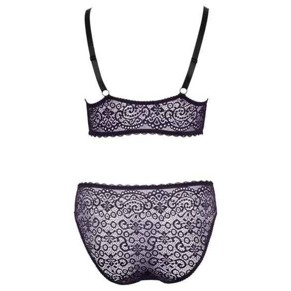Cottelli Plus Size - läbipaistev mustriga rinnahoidja komplekt (lilla)
