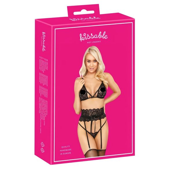 Kissable - suudeldav rinnahoidja komplekt (must) - L/XL