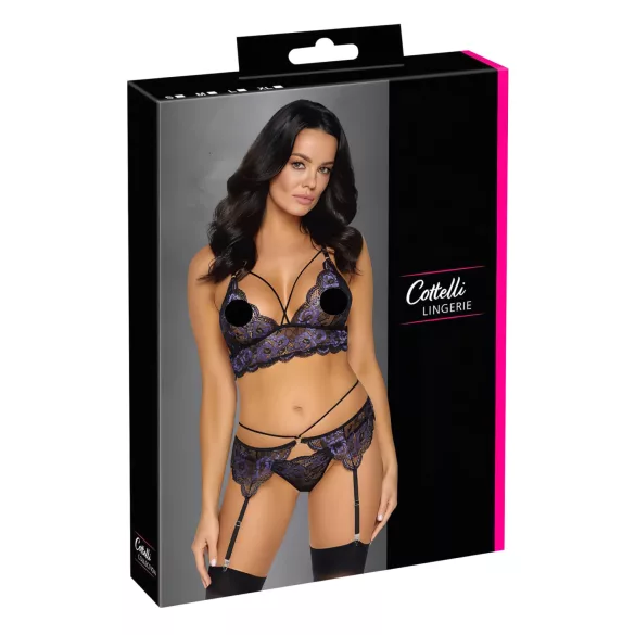 Cottelli - 3-osaline pitsiline pesukomplekt (must-lilla)