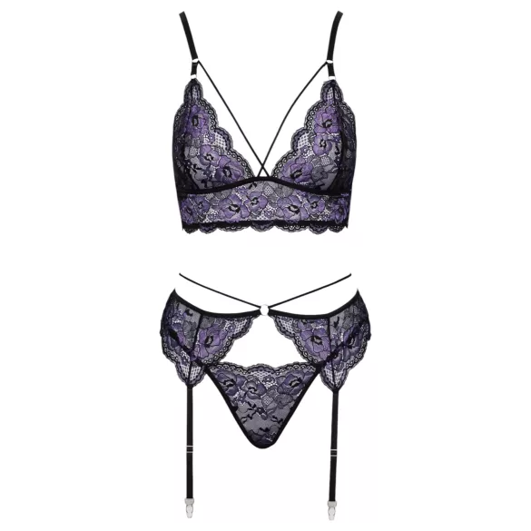 Cottelli - 3-osaline pitsiline pesukomplekt (must-lilla)