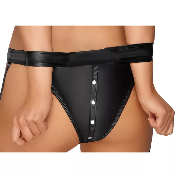 Cottelli Bondage - läikiv rinnahoidja komplekt käeraudadega (must) - M