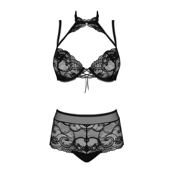Obsessive Elizenes - mustriline, läbipaistev rinnahoidjakomplekt (must) - L/XL