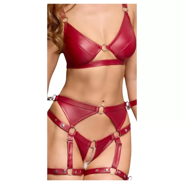 Cottelli Bondage - punane läikiv rinnahoidja ja käeraudade komplekt