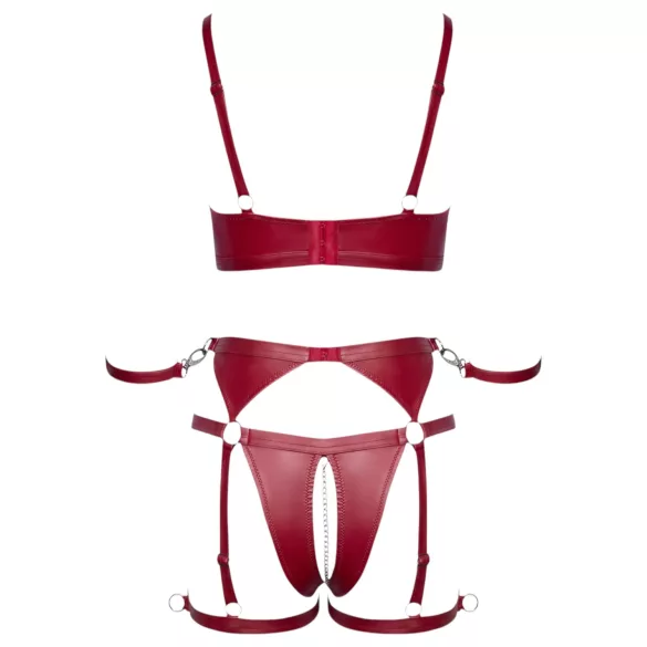 Cottelli Bondage - punane läikiv rinnahoidja ja käeraudade komplekt