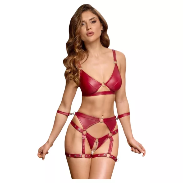 Cottelli Bondage - punane läikiv rinnahoidja ja käeraudade komplekt - XL