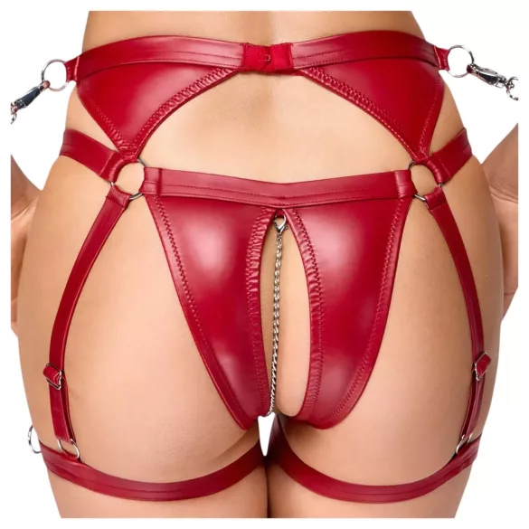 Cottelli Bondage - punane läikiv rinnahoidja ja käeraudade komplekt - XL
