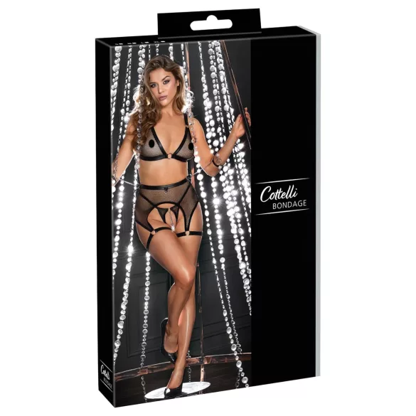 Cottelli Bondage - läbipaistev võrkkostüüm ketidega - must - L
