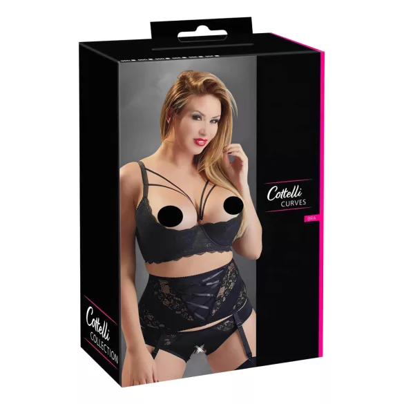 Cottelli Plus Size - rindade tõstja rihmade ja rõngastega - must - 95F