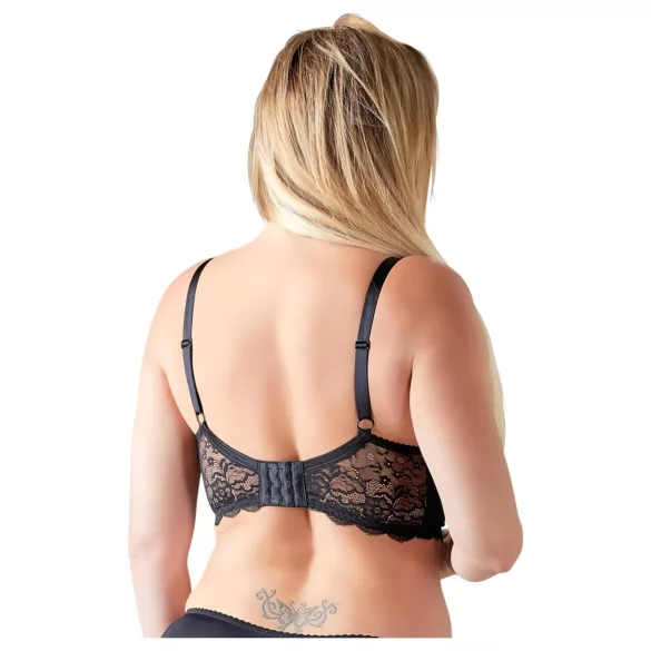 Cottelli Plus Size - rindade tõstja rihmade ja rõngastega - must - 95F