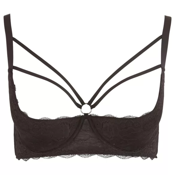 Cottelli Plus Size - rindade tõstja rihmade ja rõngastega - must - 95F