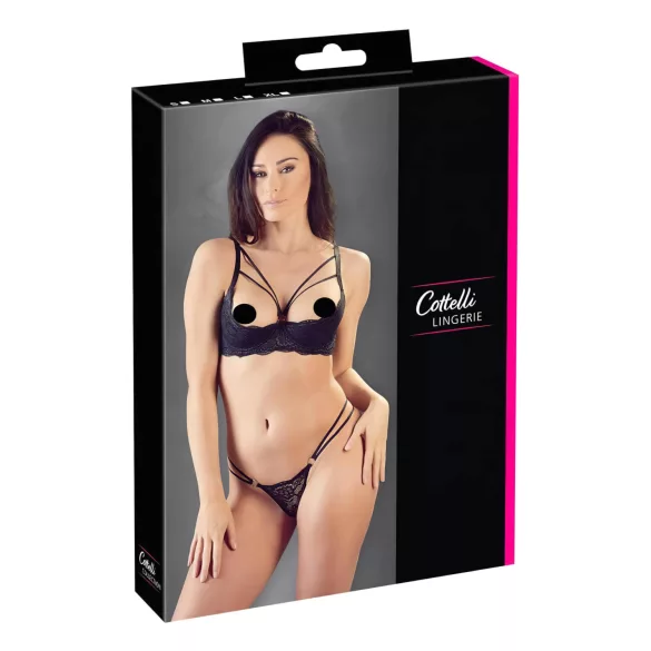 Cottelli - rihmade ja rõngastega rinnahoidja ning stringid - must - 85C/L