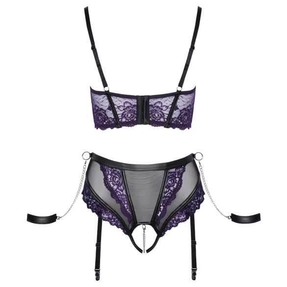 Cottelli Bondage - rinnahoidja komplekt ja käeraudadega (must-lilla)