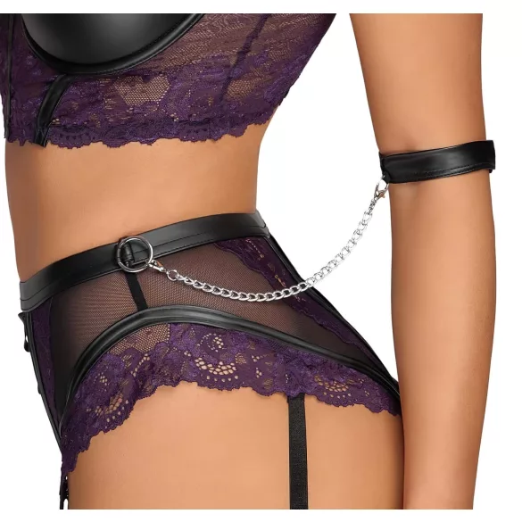 Cottelli Bondage - rinnahoidja komplekt ja käeraudadega (must-lilla) - L