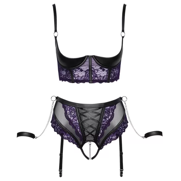 Cottelli Bondage - rinnahoidja komplekt ja käeraudadega (must-lilla) - L