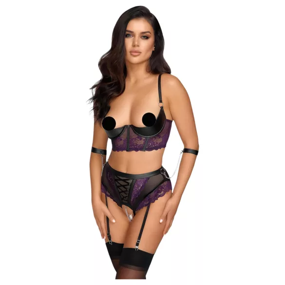 Cottelli Bondage - rinnahoidja komplekt ja käeraudadega (must-lilla) - XL