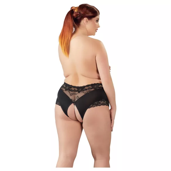 Cottelli Plus Size - avatud pitsist pärlitega stringid - must - XL