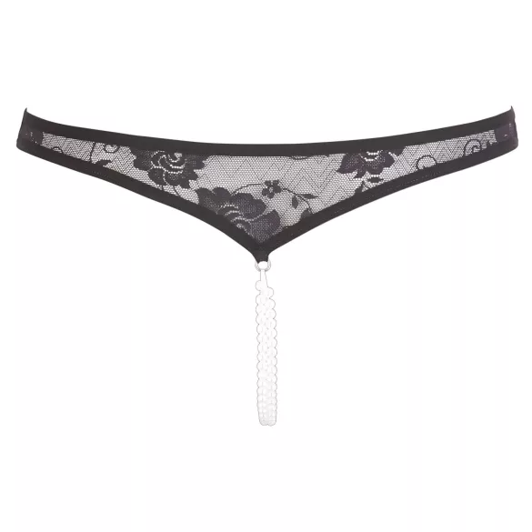 Cottelli - avatud pitsist stringid pärlitega - must - L