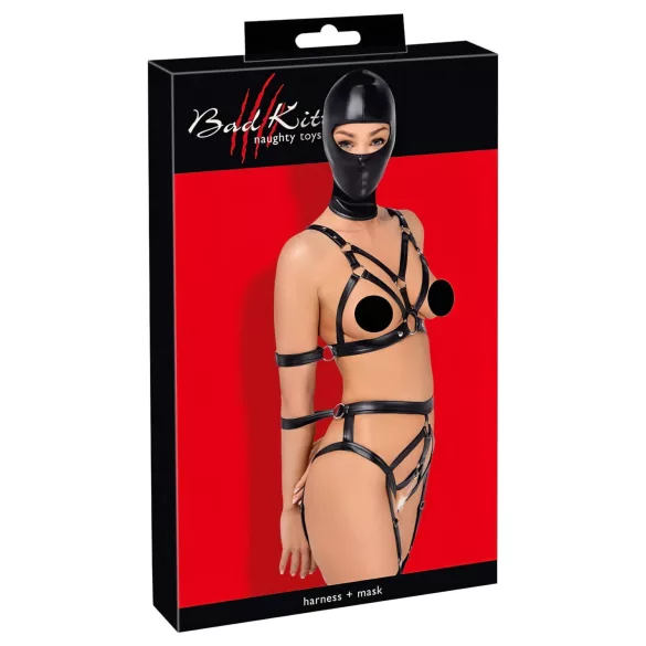 Bad Kitty - kehastrapide komplekt ja mask - must - L